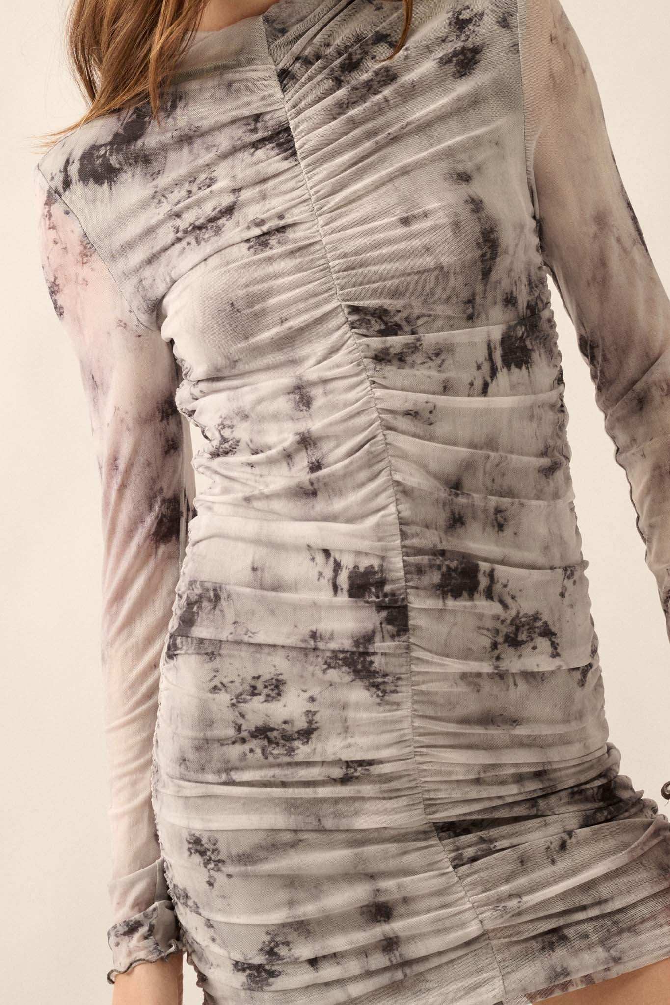 sheer dress underneath Skylar + Madison Tie Dye Ruched Mini Dress Blue Purple Size Medium NWT