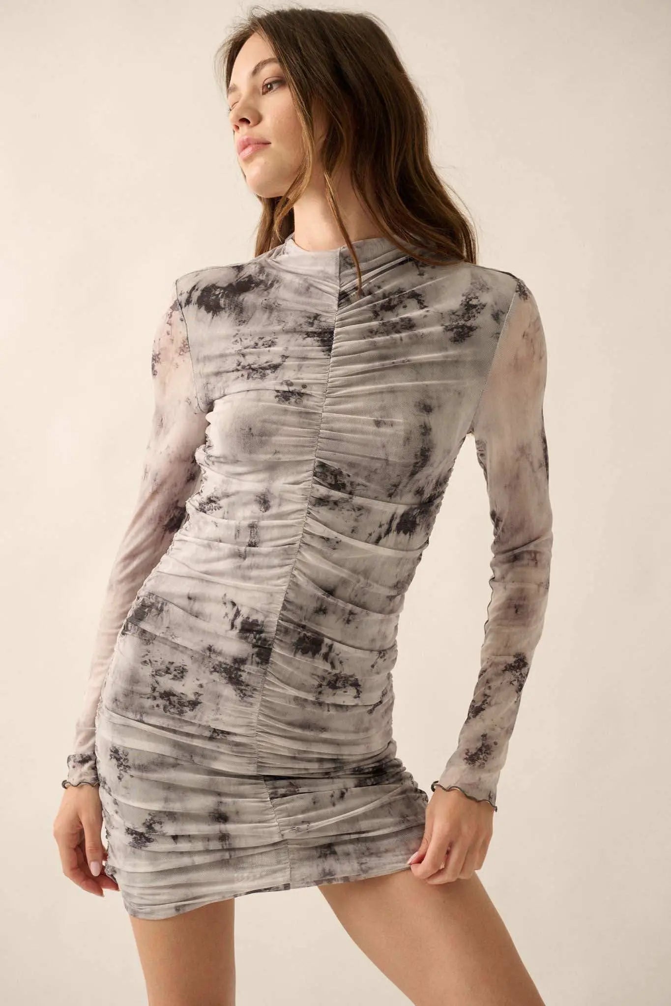 sheer dress underneath Skylar + Madison Tie Dye Ruched Mini Dress Blue Purple Size Medium NWT