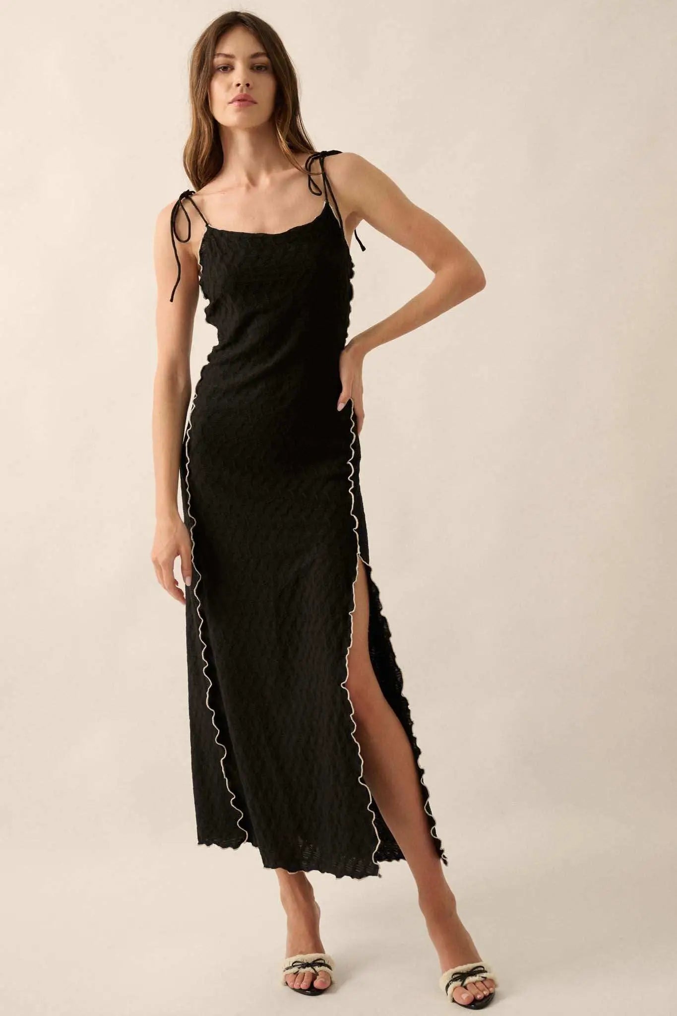 Beautiful Feeling Textured Knit Cami Maxi Dress, Black / M Beautiful Feeling Textured Knit Cami Maxi Dress, Black / M