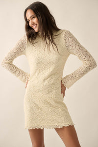 Afternoon Angel Floral Lace Mock-Neck Mini Dress - ShopPromesa