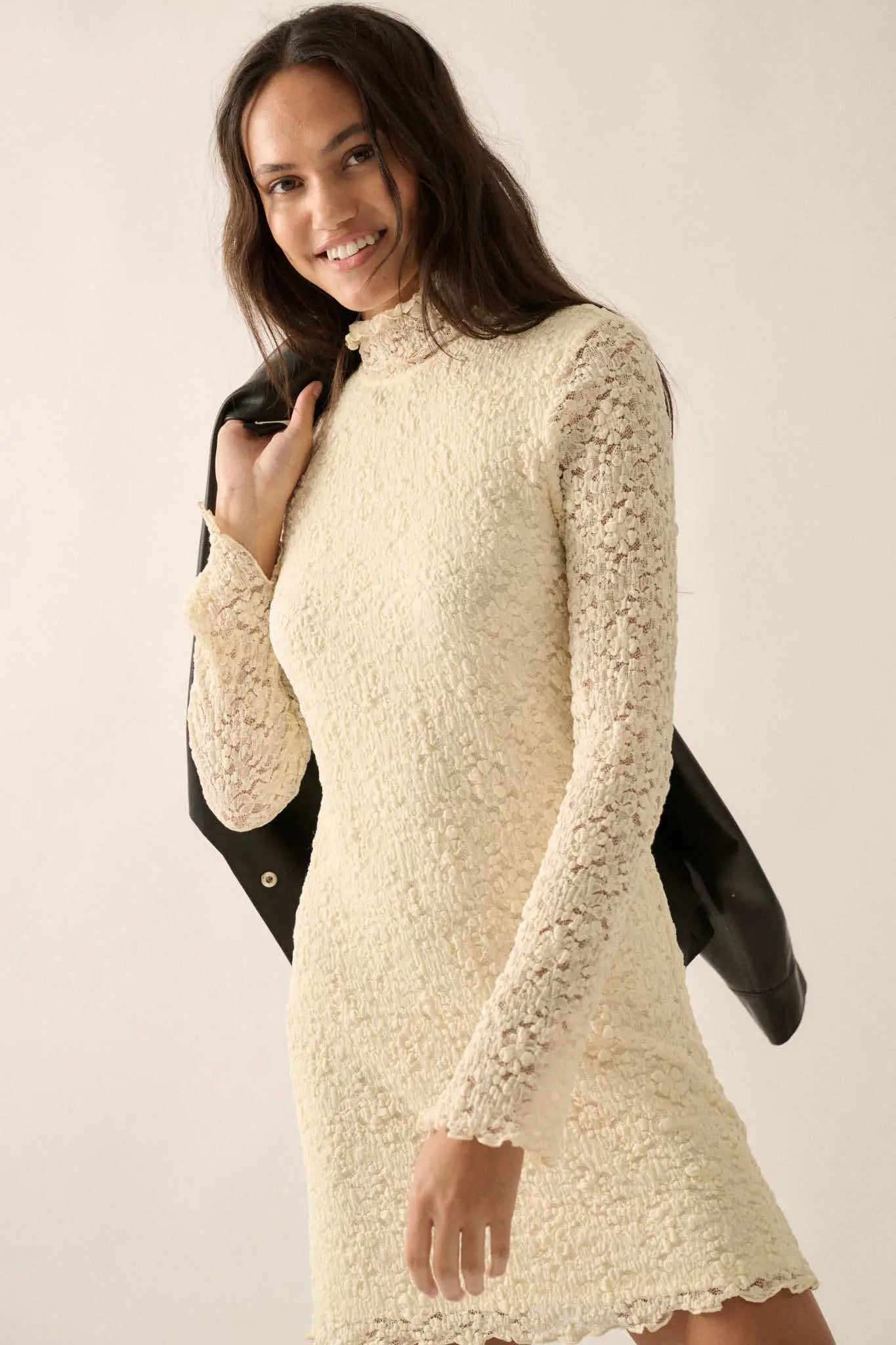 Afternoon Angel Floral Lace Mock-Neck Mini Dress, Cream / S Afternoon Angel Floral Lace Mock-Neck Mini Dress, Cream / S