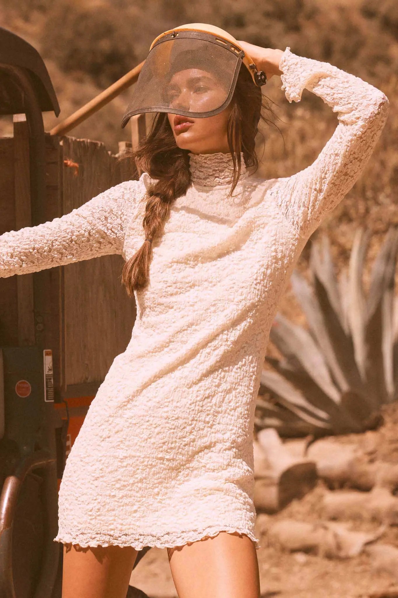Afternoon Angel Floral Lace Mock-Neck Mini Dress, Cream / S Afternoon Angel Floral Lace Mock-Neck Mini Dress, Cream / S