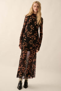 Fabulous Fall Floral Mesh Mock-Neck Maxi Dress - ShopPromesa