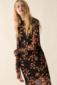 Fabulous Fall Floral Mesh Mock-Neck Maxi Dress - ShopPromesa