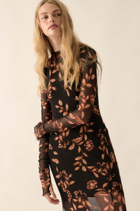 Fabulous Fall Floral Mesh Mock-Neck Maxi Dress - ShopPromesa