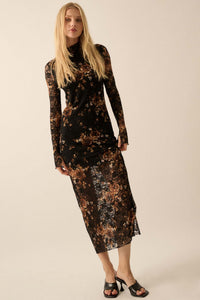 Golden Hour Floral-Print Lace Mock-Neck Dress - ShopPromesa