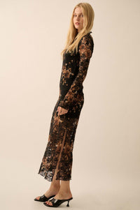 Golden Hour Floral-Print Lace Mock-Neck Dress - ShopPromesa