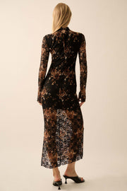 Golden Hour Floral-Print Lace Mock-Neck Dress - ShopPromesa