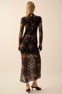 Golden Hour Floral-Print Lace Mock-Neck Dress - ShopPromesa