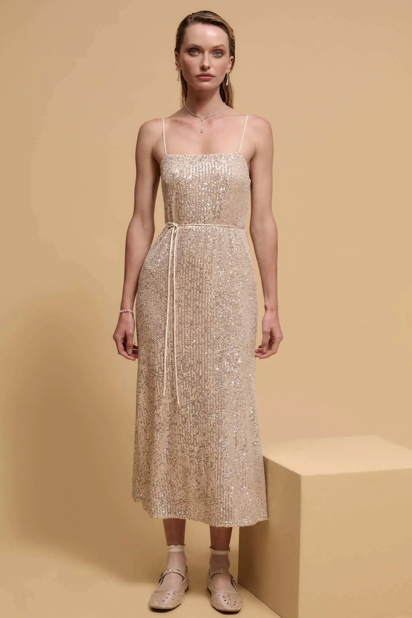 phoenix sequined midi slip dress The New Arrivals By Ilkyaz Ozel Phoenix Midi Dress In Rose