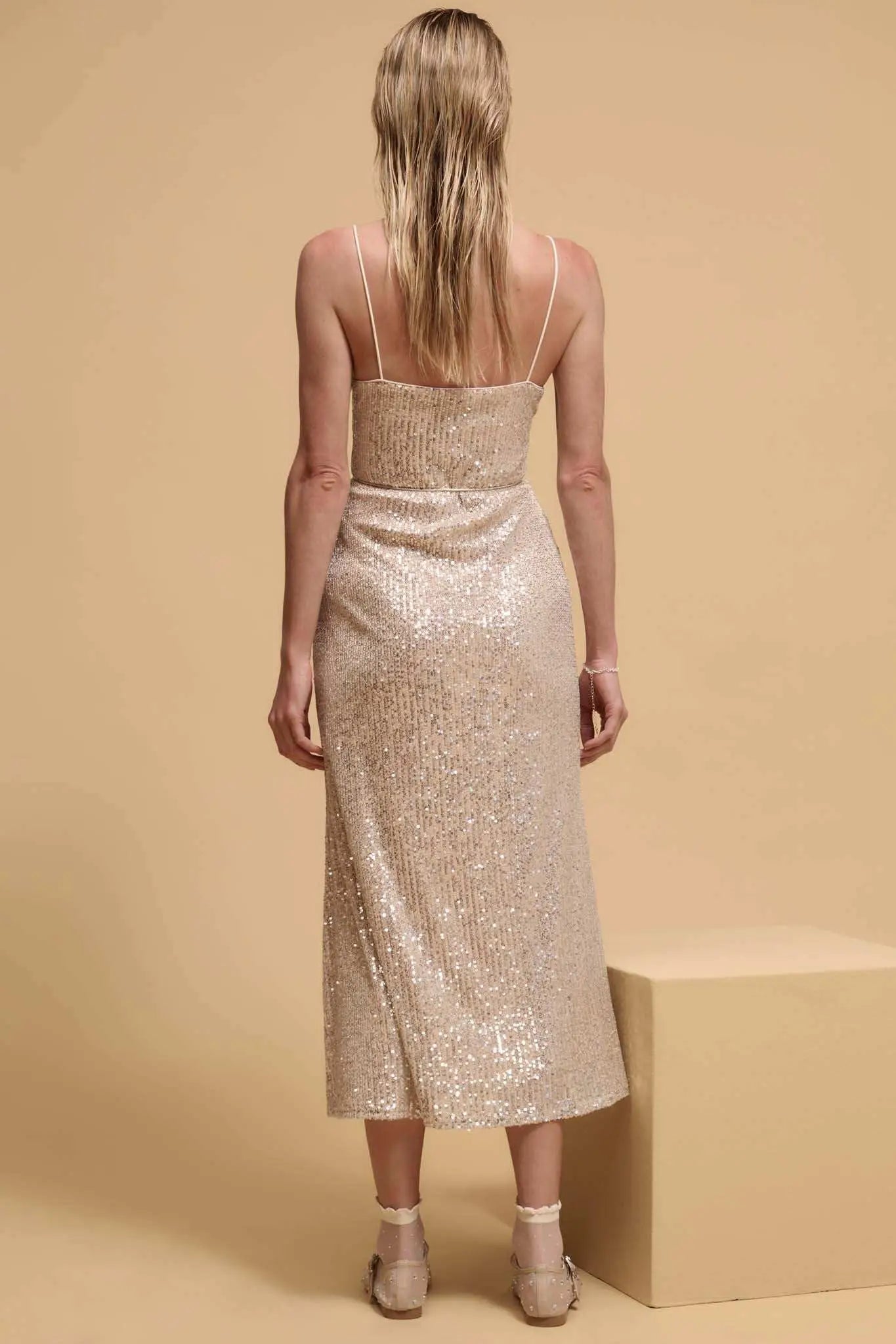 All That Glitters Sequin Midi Slip Dress, Champagne / M All That Glitters Sequin Midi Slip Dress, Champagne / M