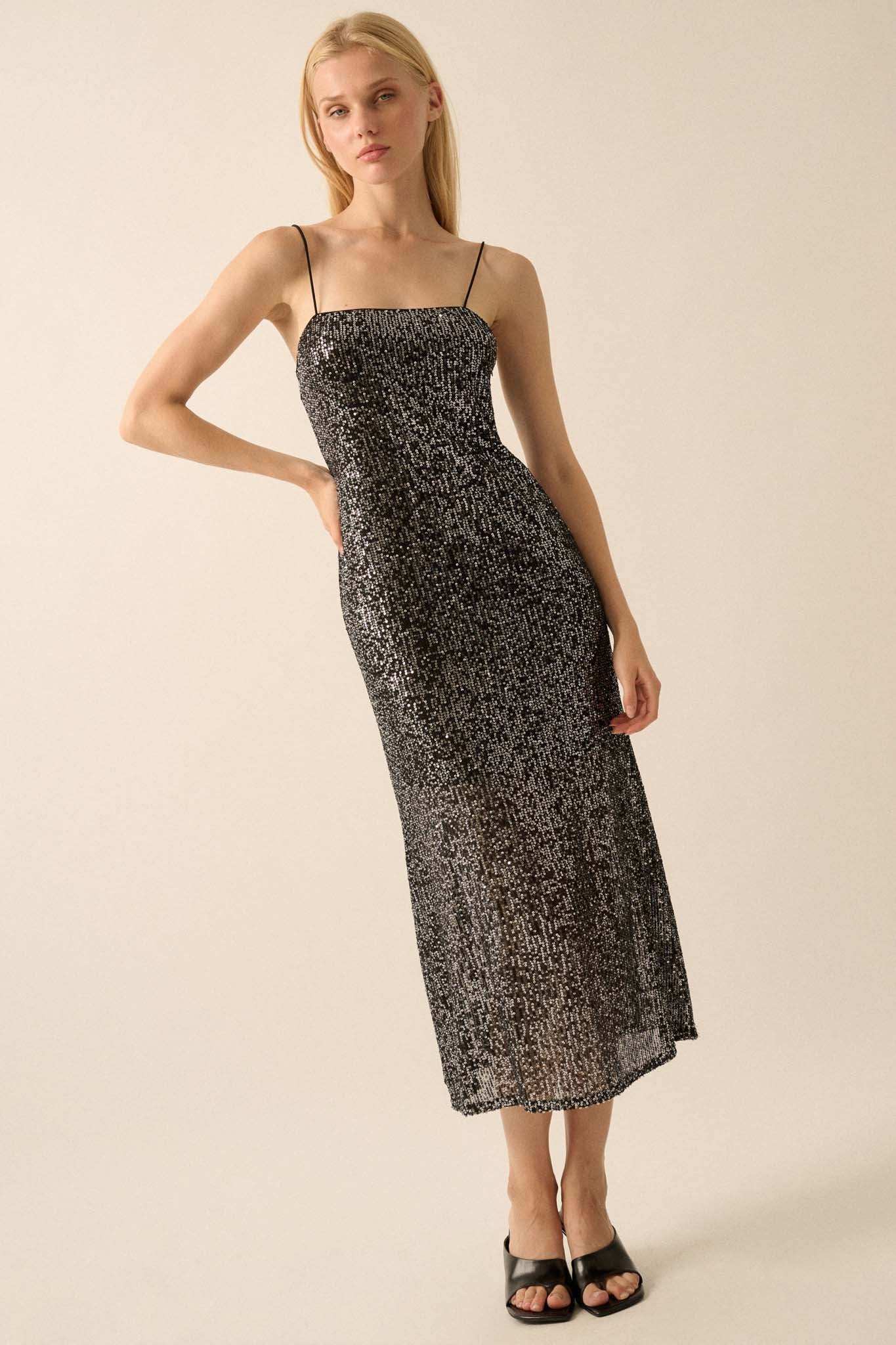 sequin slip dress midi Silver Dagma Sequin Slip Dress | WHISTLES