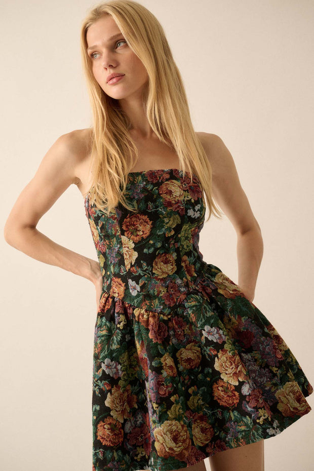 Arras Blooms Floral Tapestry Strapless Mini Dress - ShopPromesa