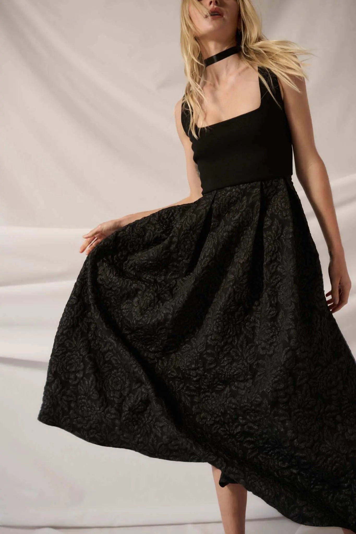 brocade midi dress Midnight Rose Floral Brocade Midi Dress Black / M