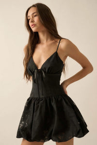 Dancing Blossoms Floral Burnout Bubble Mini Dress - ShopPromesa