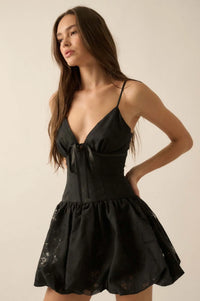 Dancing Blossoms Floral Burnout Bubble Mini Dress - ShopPromesa