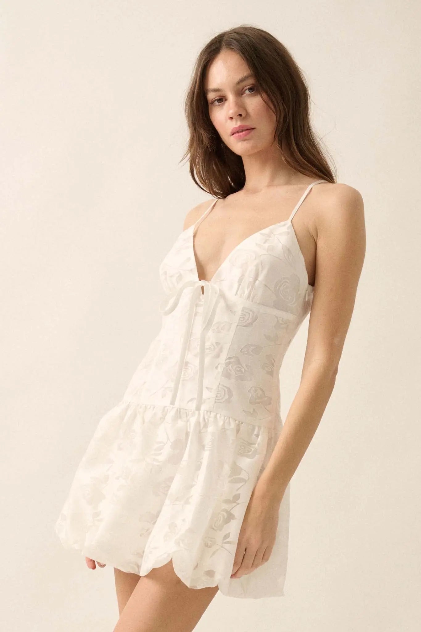 Dancing Blossoms Floral Burnout Bubble Mini Dress - ShopPromesa