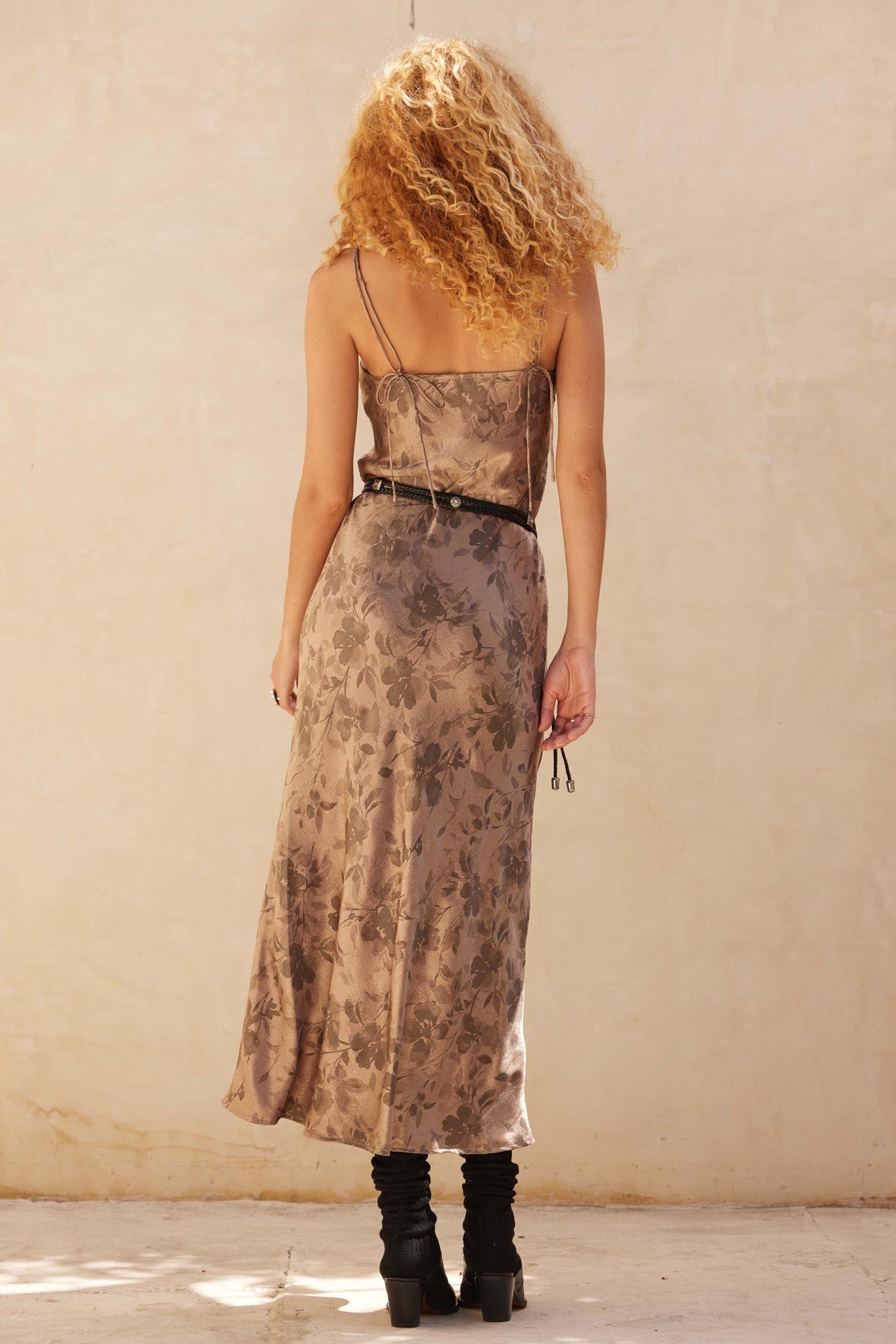 Precious Petals Floral Satin Maxi Slip Dress