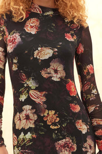 Heritage Blossoms Floral Mesh Mock-Neck Maxi Dress - ShopPromesa