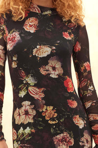 Heritage Blossoms Floral Mesh Mock-Neck Maxi Dress - ShopPromesa