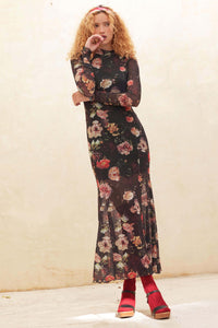 Heritage Blossoms Floral Mesh Mock-Neck Maxi Dress - ShopPromesa