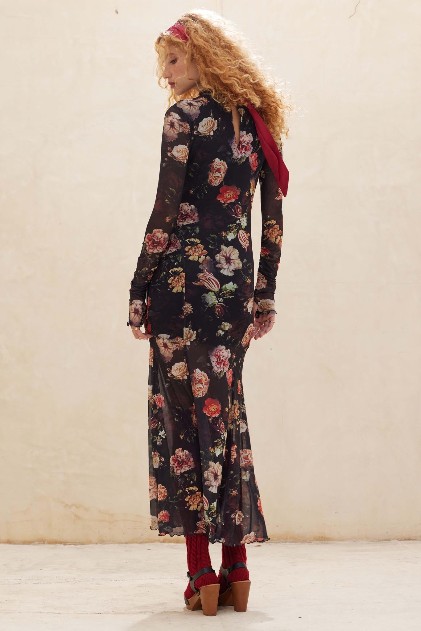 Heritage Blossoms Floral Mesh Mock-Neck Maxi Dress - ShopPromesa