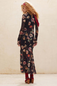 Heritage Blossoms Floral Mesh Mock-Neck Maxi Dress - ShopPromesa
