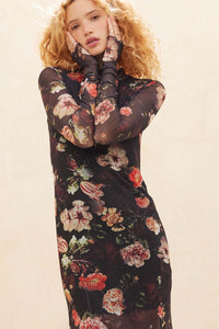 Heritage Blossoms Floral Mesh Mock-Neck Maxi Dress - ShopPromesa