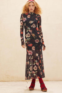Heritage Blossoms Floral Mesh Mock-Neck Maxi Dress - ShopPromesa