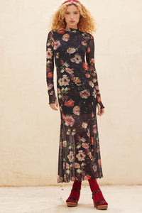 Heritage Blossoms Floral Mesh Mock-Neck Maxi Dress - ShopPromesa