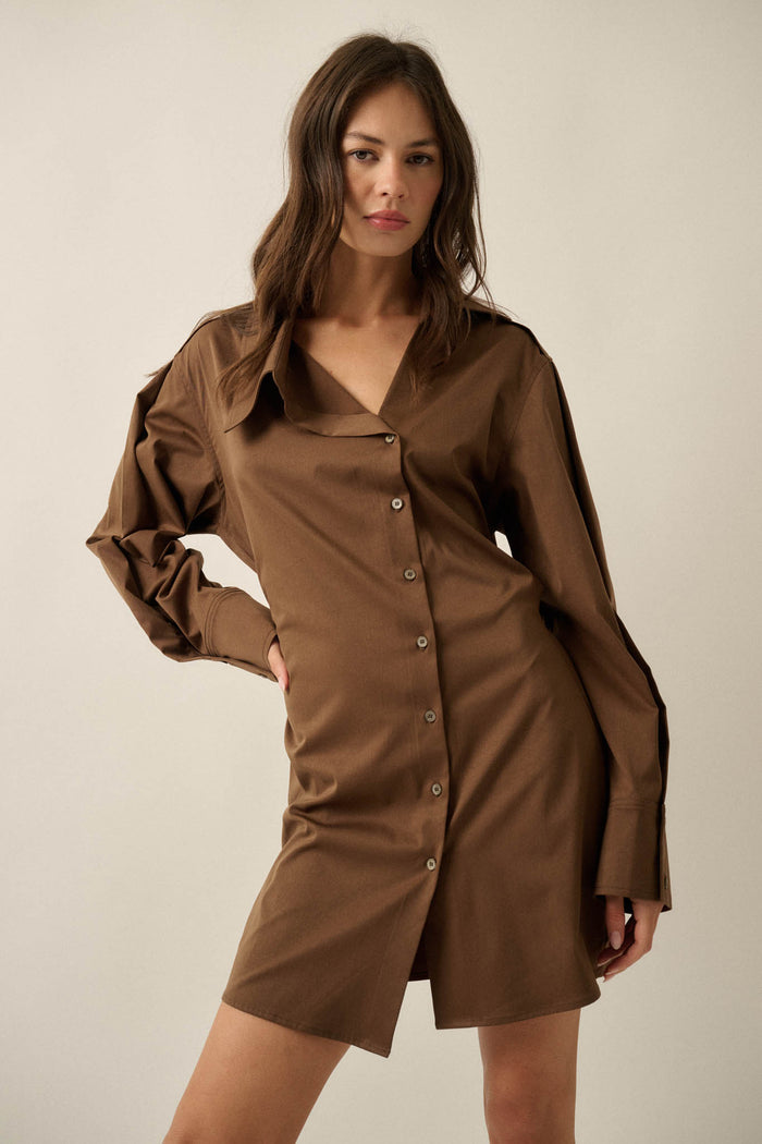 Manic Monday Satin Asymmetrical Mini Shirt Dress - ShopPromesa