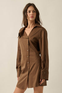 Manic Monday Satin Asymmetrical Mini Shirt Dress - ShopPromesa