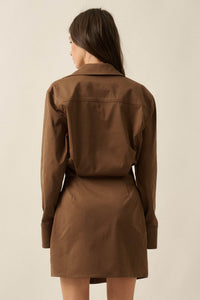 Manic Monday Satin Asymmetrical Mini Shirt Dress - ShopPromesa