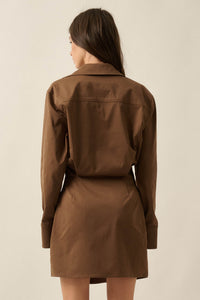 Manic Monday Satin Asymmetrical Mini Shirt Dress - ShopPromesa