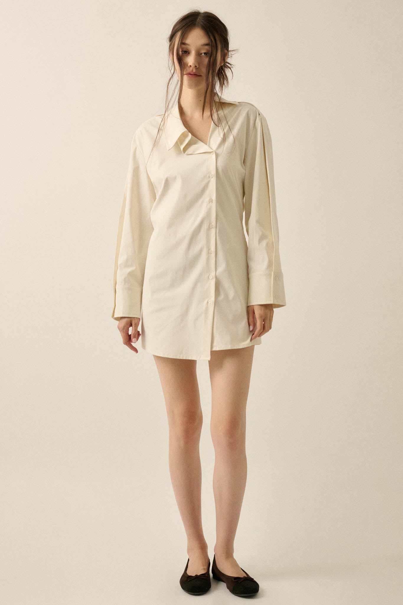 Manic Monday Satin Asymmetrical Mini Shirt Dress - ShopPromesa