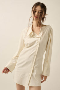 Manic Monday Satin Asymmetrical Mini Shirt Dress - ShopPromesa