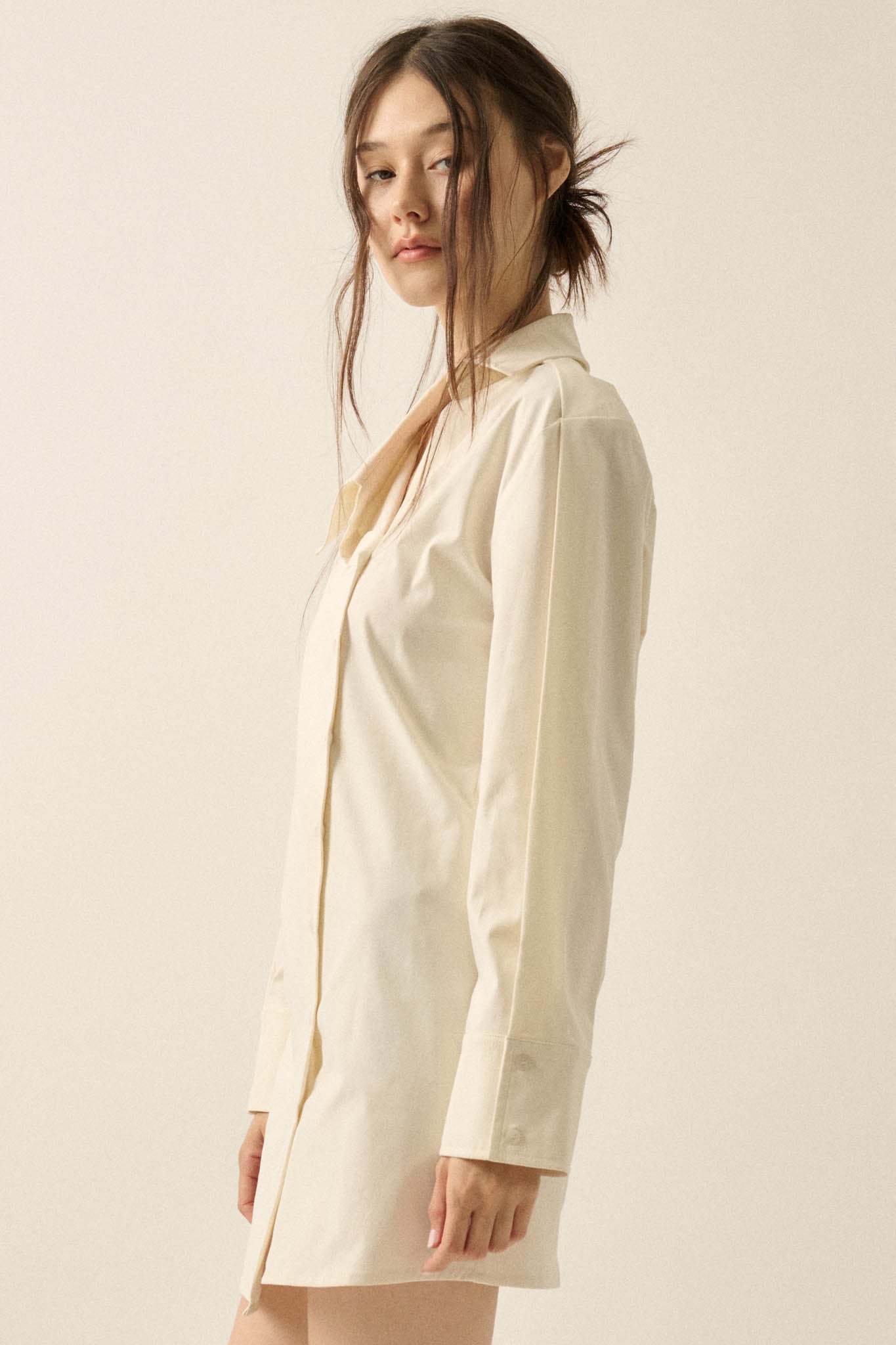 Manic Monday Satin Asymmetrical Mini Shirt Dress - ShopPromesa