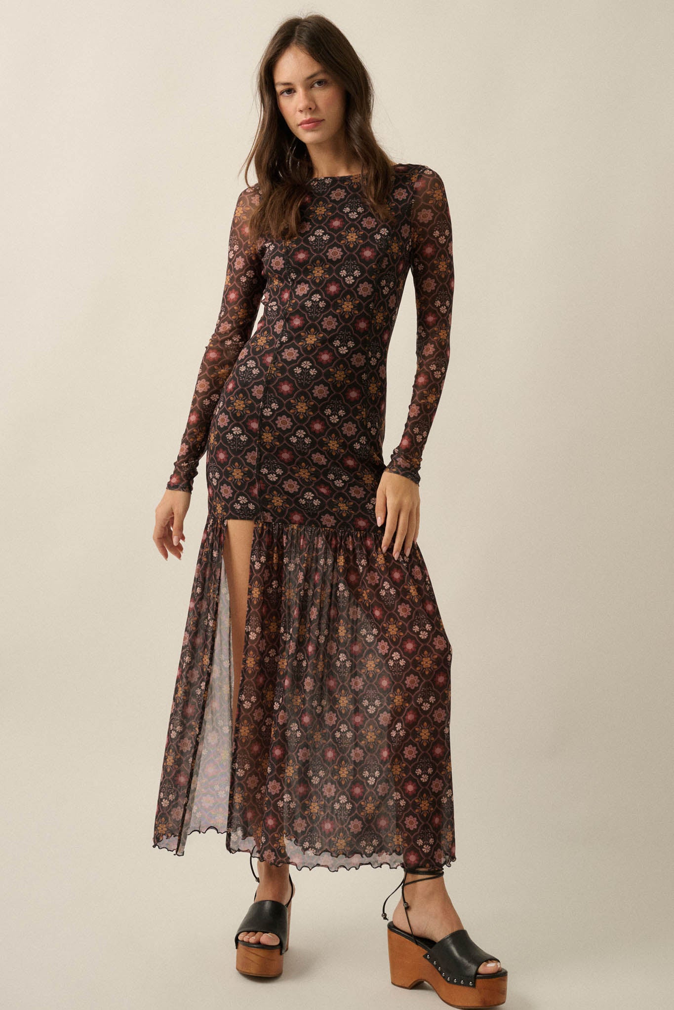 Hidden Jewel Floral Mesh Drop-Waist Maxi Dress - ShopPromesa