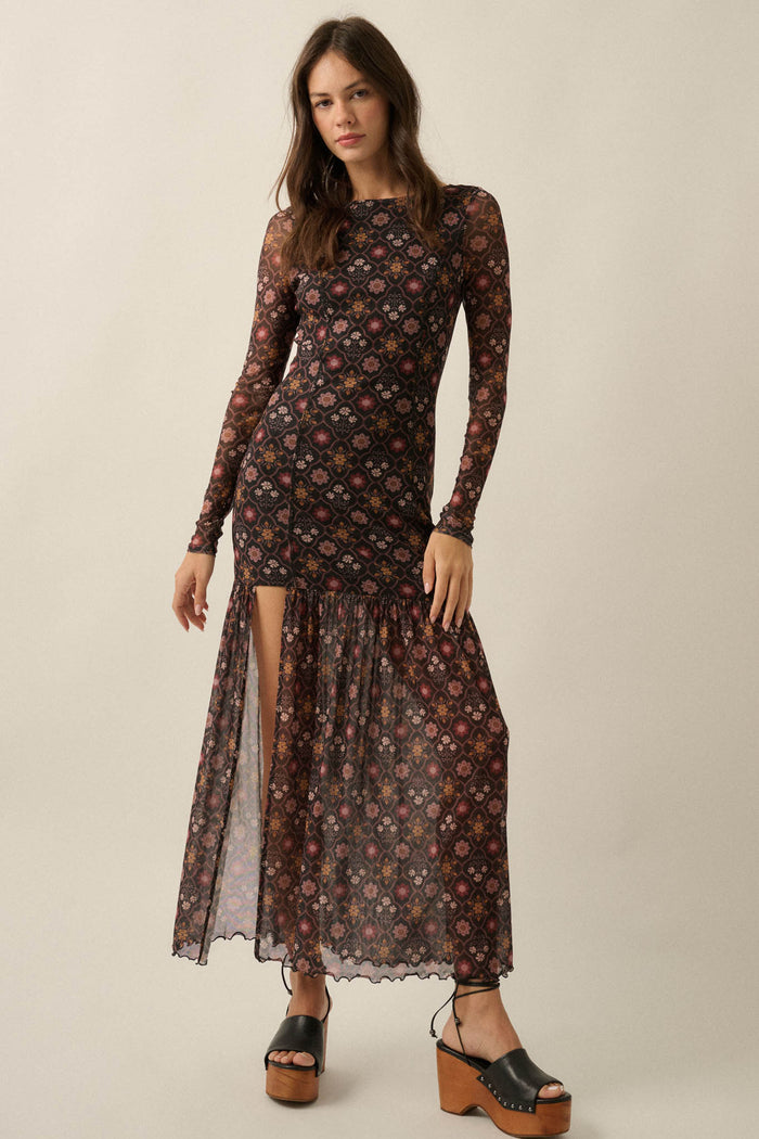 Hidden Jewel Floral Mesh Drop-Waist Maxi Dress - ShopPromesa