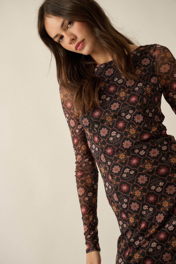 Hidden Jewel Floral Mesh Drop-Waist Maxi Dress - ShopPromesa