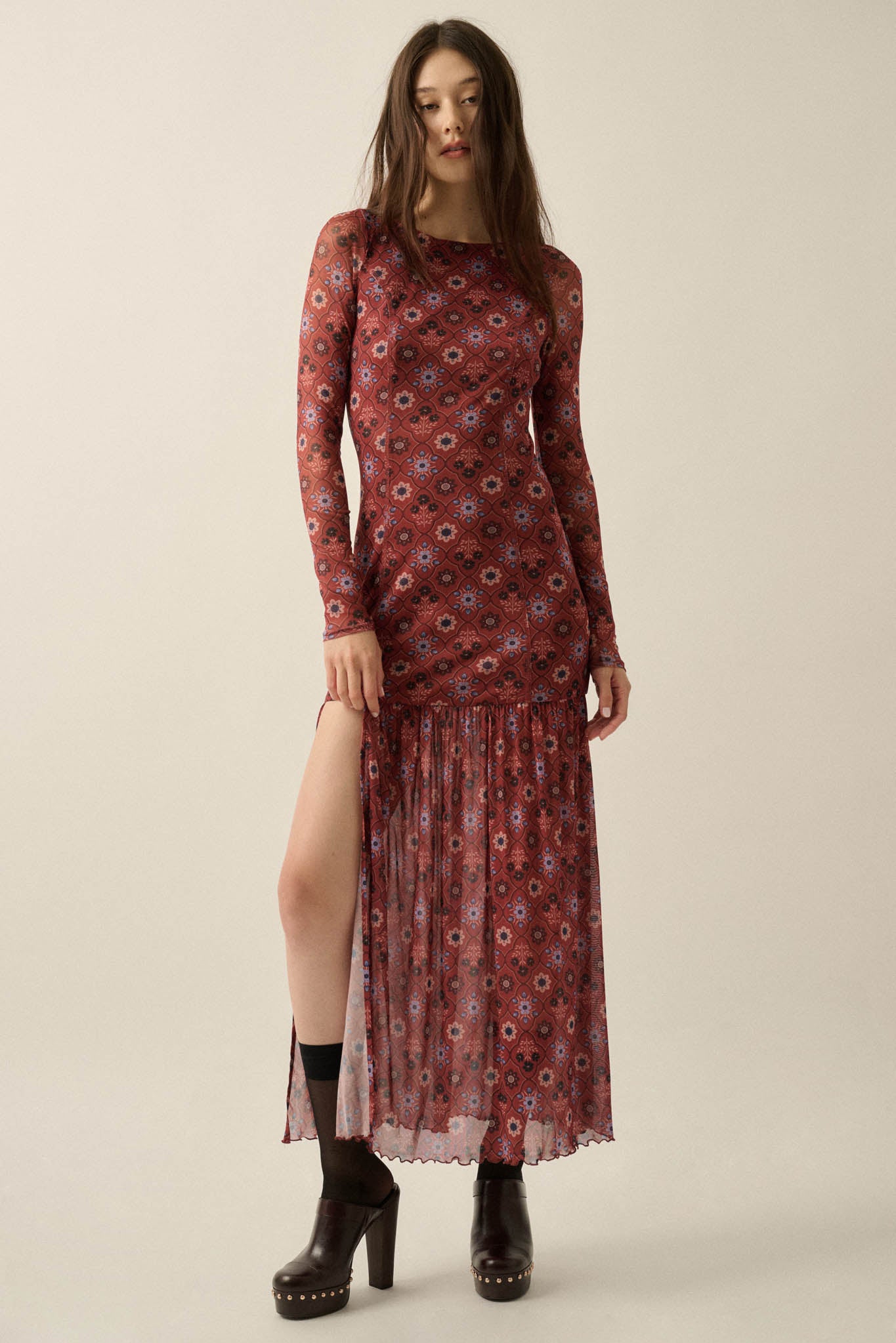 Hidden Jewel Floral Mesh Drop-Waist Maxi Dress - ShopPromesa