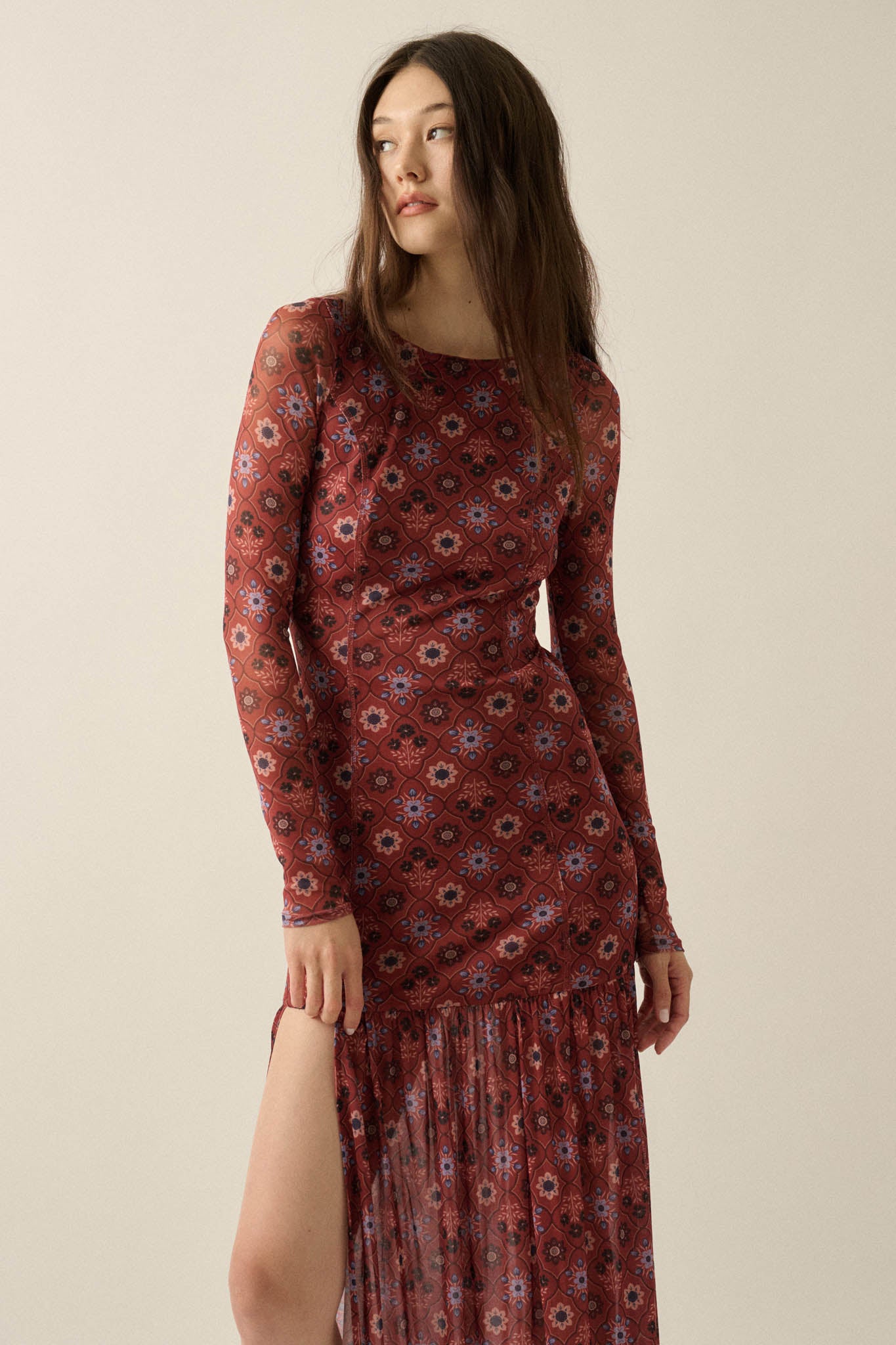 Hidden Jewel Floral Mesh Drop-Waist Maxi Dress - ShopPromesa