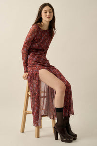 Hidden Jewel Floral Mesh Drop-Waist Maxi Dress - ShopPromesa
