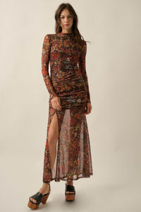 Mystic Garden Floral Mesh Knot-Waist Maxi Dress - ShopPromesa