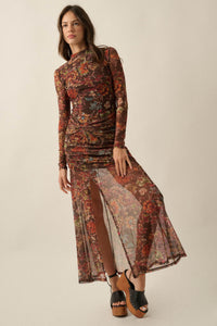 Mystic Garden Floral Mesh Knot-Waist Maxi Dress - ShopPromesa