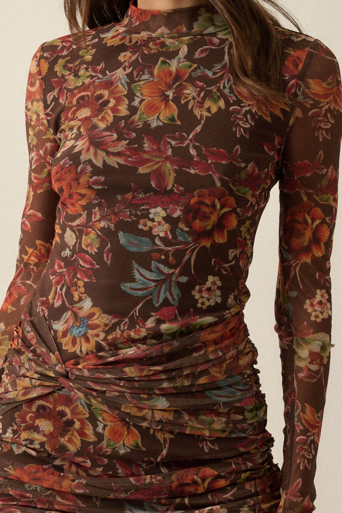 Mystic Garden Floral Mesh Knot-Waist Maxi Dress - ShopPromesa
