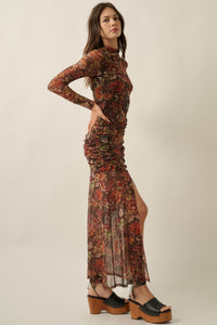 Mystic Garden Floral Mesh Knot-Waist Maxi Dress - ShopPromesa