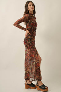 Mystic Garden Floral Mesh Knot-Waist Maxi Dress - ShopPromesa