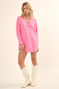 Sunday Vibes Crinkle Cotton Mini Shirt Dress - ShopPromesa