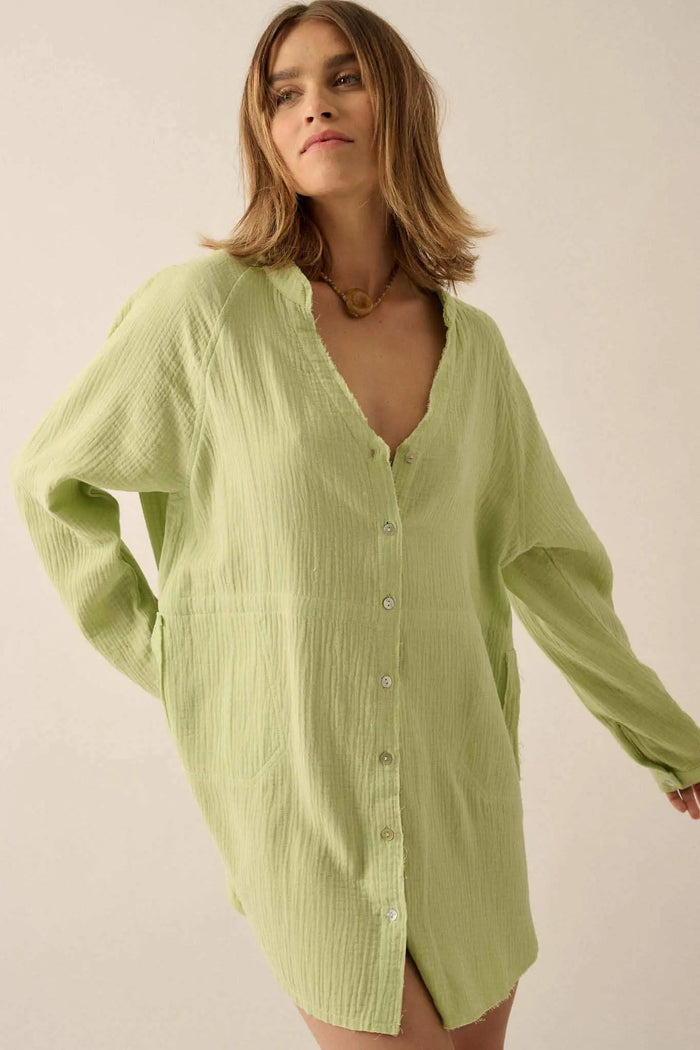 Sunday Vibes Crinkle Cotton Mini Shirt Dress - ShopPromesa